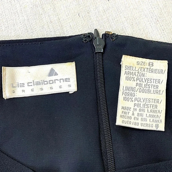 Liz Claiborne Vintage 90s Casual Chiffon Short Sleeves Shift Dress Size 8 Black - Picture 10 of 10